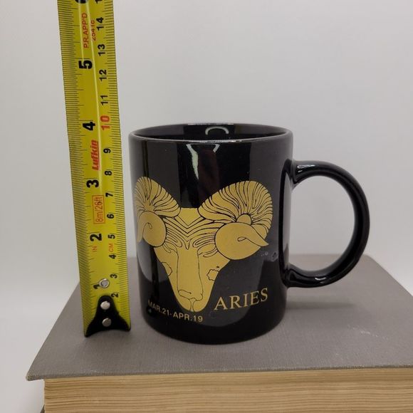 Aries Zodiac Coffee Mug Black Gold Ram Astrology Cup Mar 21 - Apr 19 - Picture 7 of 8